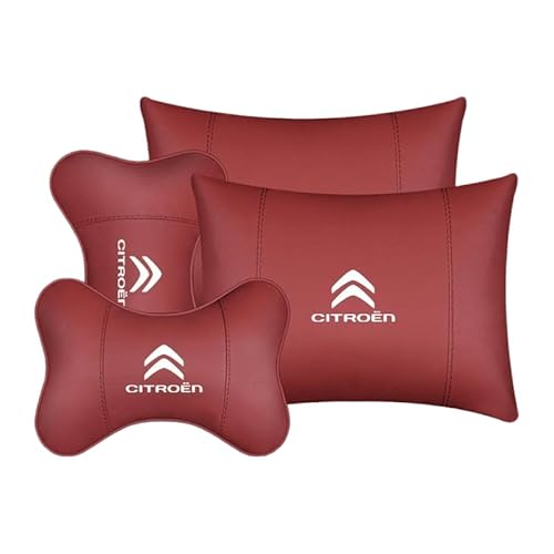 WENINETIES Auto Kopfstütze für Citroen e-Mehari 2016-2023, Auto Memory Foam Nackenkissen Kopfkissen Bietet Verstellbaren Schultergurt, 2*headrest + 2*Lumbar Pillow-Red von WENINETIES