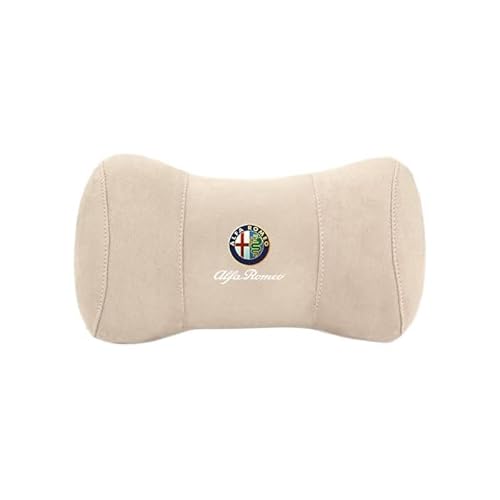 WENINETIES Auto Nackenkissen für Alfa Romeo Stelvio Giulia Giulietta Sportiva Mito, Kopfstütze Auto,Kopfstütze für Autositz,Autokissen aus Leder und Baumwolle,Schutz der Halswirbelsäule,Beige von WENINETIES
