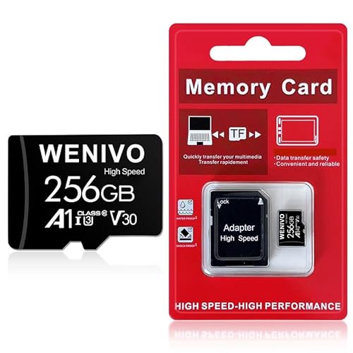 256GB Micro-Speicherkarte mit Adapter U3 C10 Hochgeschwindigkeits-Flash-TF-Datenspeicher-Mikrokarte UHS-I MicroC A1, V30, UHS-I 80 MB/s 4K High Speed für Smartphone, Sicherheitskamera, Tablet, DashCam 256GB Micro-Speicherkarte mit Adapter U3 C10 Hochgeschwindigkeits-Flash-TF-Datenspeicher-Mikrokarte UHS-I MicroC A1, V30, UHS-I 80 MB/s 4K High Speed für Smartphone, Sicherheitskamera, Tablet, DashCam von WENIVO