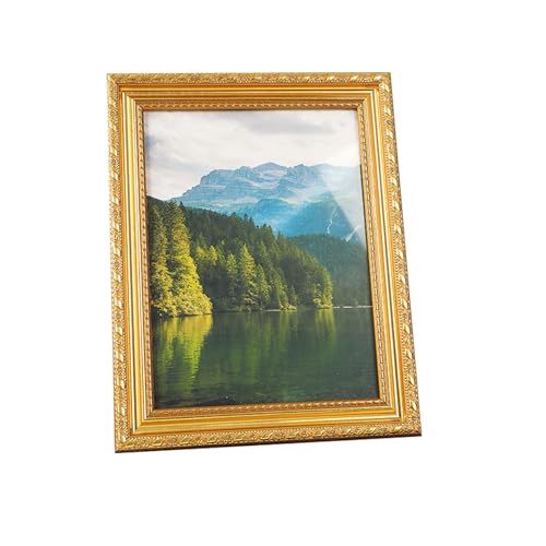 WENJION Bilderrahmen A4 Gold 21x29,7cm Vintage Fotorahmen Barock Stil Dekorativ Wand- & Tischrahmen Horizontal & Vertikal Einsetzbar Aus Kunststoff mit Echtglas 1 Stück von WENJION