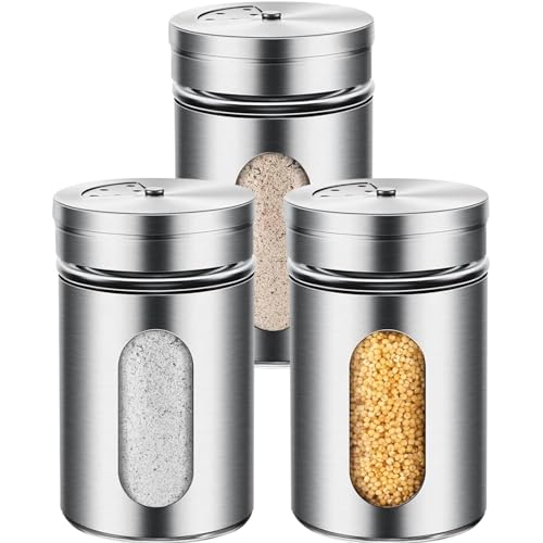 WENJION Gewürzgläser Set 3 Stück Gewürzstreuer Aus Glas Mit Edelstahlmantel 80ml Gewürzdosen Mit Sichtfenster Und Streueinsatz Für Küche Salz Pfeffer Kräuter Gewürzbehälter von WENJION