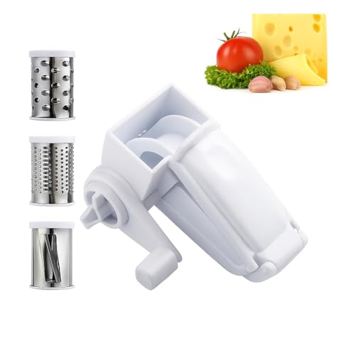 WENJION Käsereibe Mit Kurbel Aus Edelstahl, Trommelreibe Für Hartkäse Und Weichkäse, Scharfe Klingen, Leicht Zu Reinigen, Rutschfester Griff, Robust Und Langlebig, 1 Set Für Haushalt von WENJION