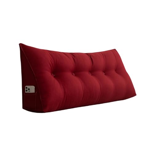 WENJNEG Lesekissen, zweifarbiges Hanf-Rückenkissen, dreieckiges Kopfteilkissen, Keilbett, Sofakissen, langes Kissen für Bett (180 cm/180 cm, Rot) von WENJNEG