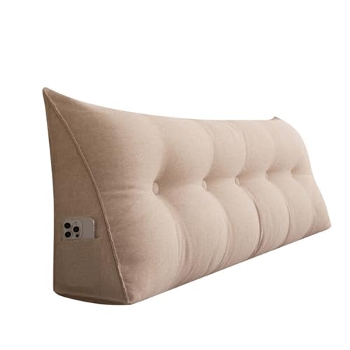 WENJNEG Lesekissen, zweifarbiges Hanf-Rückenkissen, dreieckiges Kopfteilkissen, Keilbett, Sofakissen, langes Kissen für Bett (180 cm / 180 cm, Khaki) von WENJNEG