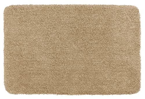 WENKO Badteppich Mélange Sand, 60 x 90 cm - Badematte, sicher, flauschig, fusselfrei, Polyester, 60 x 90 cm, Beige von WENKO