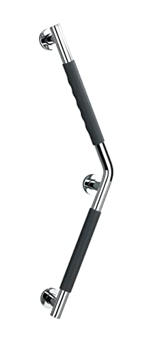 WENKO Edelstahl Wandhaltegriff Secura 37 x 37 cm - Bad-Sicherheitsgriff für Badewanne oder WC mit 135°-Winkel, Silikon, 69 x 16 x 9 cm, Anthrazit, Silber Glänzend von WENKO