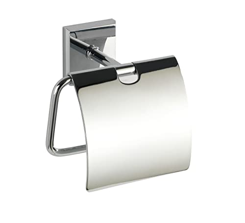 WENKO Power-Loc® Toilettenpapierhalter mit Deckel Laceno - Papierrollenhalter, Befestigen ohne bohren, Kunststoff (ABS), 14.7 x 13.5 x 8 cm, Chrom von WENKO