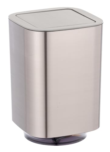 WENKO Schwingdeckeleimer Mod. Auron Silber, 5,5 Liter Kosmetikeimer für das Badezimmer, aus Kunststoff, Deckel abnehmbar von WENKO