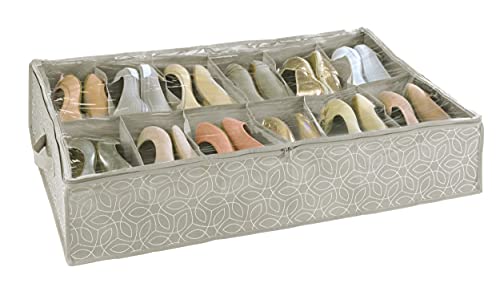 WENKO Unterbettkommode für Schuhe Balance - Schuhaufbewahrung in 12 Fächern, Schuhkasten mit Abdeckung, Polypropylen, 74 x 15 x 60 cm, Taupe von WENKO