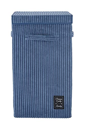 WENKO Wäschesammler Cora Blau, moderner Wäschekorb aus flauschigen Cord, mit Klettverschluss-Deckel und 3 Tragegriffen, 63 Liter Fassungsvermögen, 33 x 58 x 33 cm, 100% Polyester von WENKO