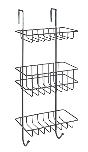 WENKO Duschregal Revigo, Badezimmerregal zum Einhängen an die Duschkabine mit drei viereckigen Ablagen in offenem Drahtkorb-Design, befestigen ohne Bohren, aus Stahl, 22,5 x 57 x 18,5 cm, Schwarz von WENKO