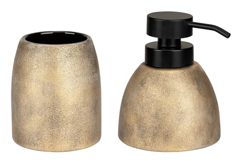 Seifenspender Mod. Tremea edles Bad-Accessoire Set 2tlg Zahnputzbecher freistehend aus Keramik 0,3l Bronze Schwarz Kunststoff 12x13,5 cm Seifenspender Mod. Tremea edles Bad-Accessoire Set 2tlg Zahnputzbecher freistehend aus Keramik 0,3l Bronze Schwarz Kunststoff 12x13,5 cm von WENKO