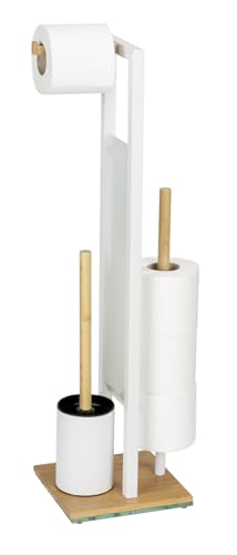 Stand WC-Garnitur Mod. Rivalta freistehend WC-Bürste Toilettenpapierhalter Bambus Sicherheitsglas Stahl 18 x 70 x 23 cm weiß Natur Stand WC-Garnitur Mod. Rivalta freistehend WC-Bürste Toilettenpapierhalter Bambus Sicherheitsglas Stahl 18 x 70 x 23 cm weiß Natur von WENKO