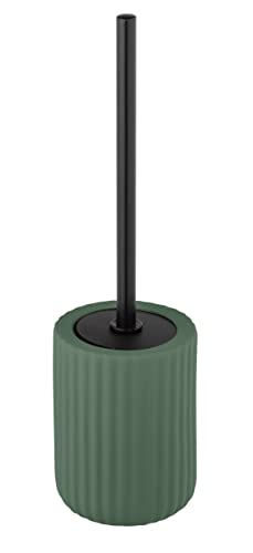 WENKO WC-Garnitur Mod. Belluno, aus Stabiler Keramik mit geriffelte Soft-Touch Oberfläche, hygienisch auswechselbarer Bürstenkopf, Grün/Schwarz, Ø 11,5 x 42 cm von WENKO