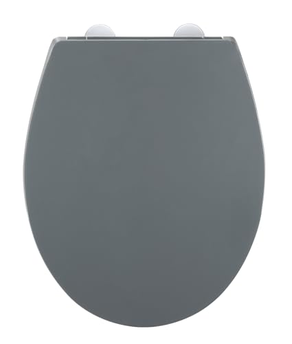 WC-Sitz Mod. Ostuni grauer bruchstabiler Thermoplast mit Easy Close Absenkautomatik und Edelstahlbefestigung inklusive Wandpuffer 37 x 44,5 cm grau von WENKO