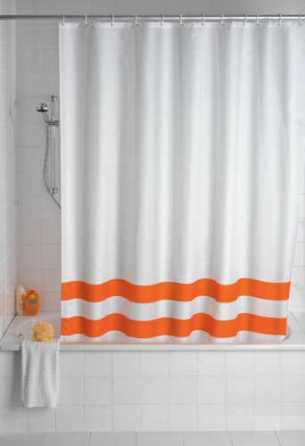 WENKO 19243100 Duschvorhang Tropic Orange - waschbar, mit 12 Duschvorhangringen, Kunststoff - Polyester, Weiß von WENKO