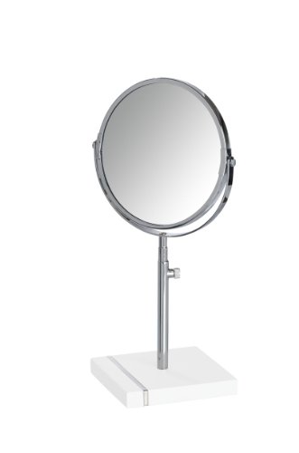 WENKO 20493100 Kosmetik-Standspiegel Noble White, Spiegelfläche ø 16cm, 300% Vergrößerung, Stahl, 19 x 34-42 x 13.5 cm, Chrom von WENKO