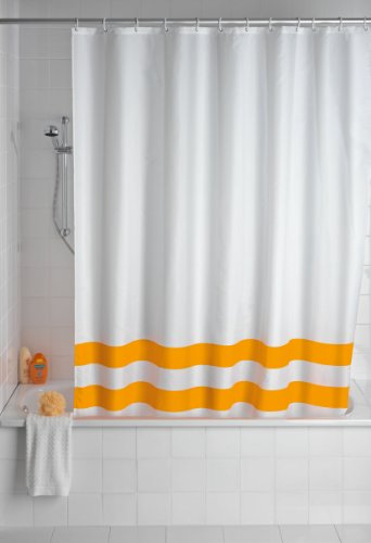 WENKO 20582100 Duschvorhang Tropic Light Orange - waschbar, mit 12 Duschvorhangringen, Kunststoff - Polyester, Weiß von WENKO