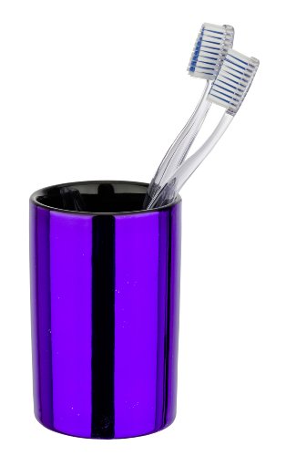 WENKO 21330100 Zahnputzbecher Polaris Purple Metallic - Zahnbürstenhalter für Zahnbürste und Zahnpasta, Keramik, 7.5 x 11.2 x 7.5 cm, Lila von WENKO