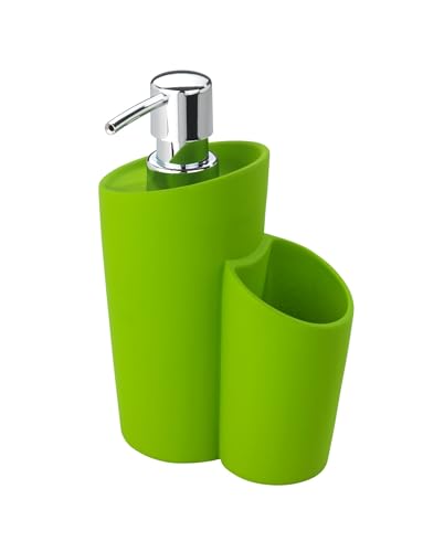 WENKO 3620012100 Spülmittelspender True Colours Harlekin Grün - Soft-Touch, Fassungsvermögen 0.4 L, Keramik, 10.5 x 18.5 x 8 cm, Grün von WENKO