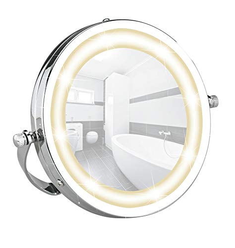 WENKO 3656350100 LED Kosmetikspiegel Brolo - Handspiegel, Spiegelfläche ø 11cm, 300% Vergrößerung, Stahl, 18.5 x 16 x 4 cm, Chrom von WENKO