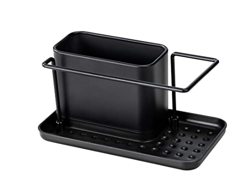 WENKO Spülorganizer Orio, hochwertiger Spülbecken-Organizer aus rostfreiem Edelstahl, Spülbecken-Caddy mit viel Stauraum für Spülmittel, Spültuch, Schwamm, 20.80 x 11.60 x 12.80 cm, Silber matt von WENKO