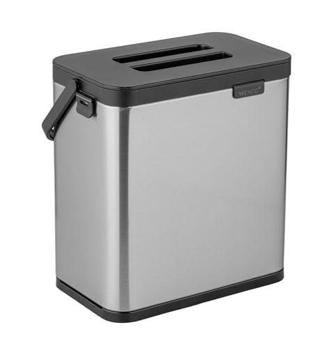 WENKO Abfallsammler Mod Colin flexibler Mülleimer mit Griff freistehend hängend Edelstahl Anti-Fingerprint 3l 20,5x21x12,5cm Silber matt Schwarz von WENKO