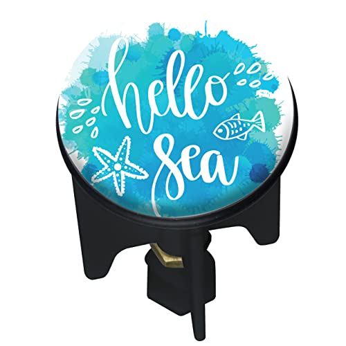 WENKO Abflussstopfen Pluggy® Hello Sea, höhenverstellbarer Waschbeckenstöpsel für alle handelsüblichen Waschbecken, aus Messing und Kunststoff gefertigt, Ø 3,9 x 6,5 cm, mit Spruch, Mehrfarbig von WENKO