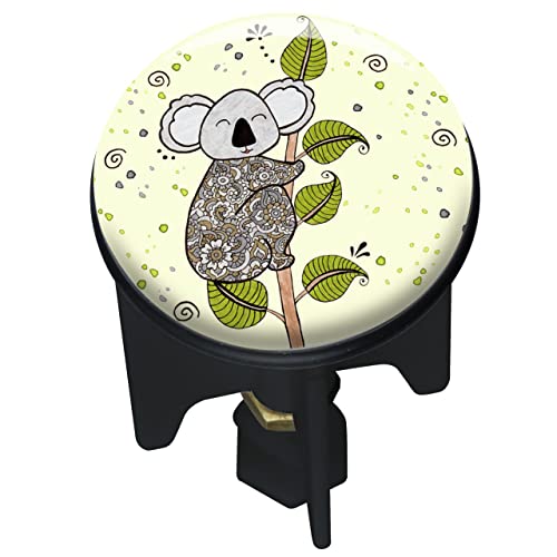 WENKO Abflussstopfen Pluggy® Koala Rollin, höhenverstellbarer Waschbeckenstöpsel für alle handelsüblichen Waschbecken, aus Messing & Kunststoff gefertigt, Ø 3,9 x 6,5 cm, Koala Bär auf Ast, Mehrfarbig von WENKO