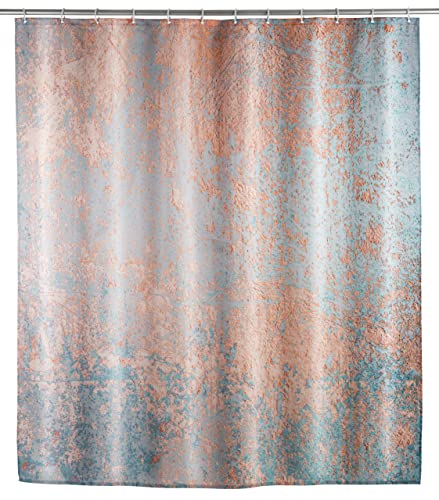 WENKO Anti-Schimmel Duschvorhang Agate, antibakterieller Textil-Vorhang, waschbar&wasserabweisend, mit 12 Vorhang-Ringen zur Befestigung an der Duschstange, 180 x 200 cm, Mehrfarbig, 25239100 von WENKO
