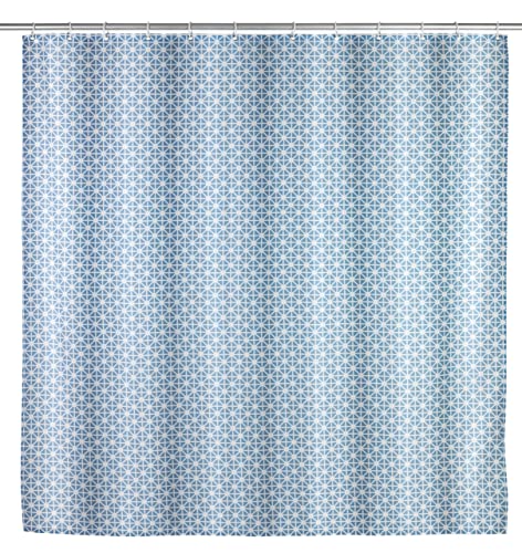 WENKO Anti-Schimmel Duschvorhang Cristal, antibakterieller Textil-Vorhang mit Antischimmel Effekt, waschbar, wasserabweisend, mit 12 Ringen zur Befestigung an der Duschstange, 180 x 200 cm, Blau/Weiß von WENKO