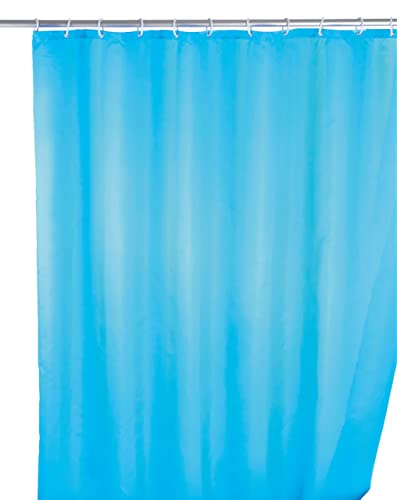 WENKO Anti-Schimmel Duschvorhang Hellblau, Textil-Vorhang mit Antischimmel Effekt fürs Badezimmer, waschbar, wasserabweisend, mit Ringen zur Befestigung an der Duschstange, 180 x 200 cm von WENKO