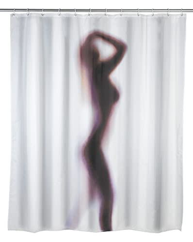WENKO Anti-Schimmel Duschvorhang Silhouette, Textil-Vorhang mit Antischimmel Effekt fürs Badezimmer, waschbar, wasserabweisend, mit Ringen zur Befestigung an der Duschstange, 180x200 cm von WENKO