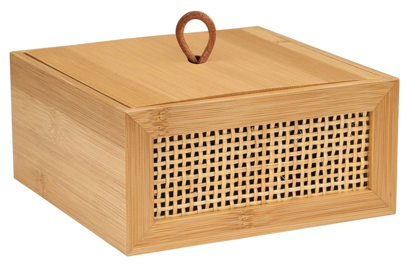 WENKO Aufbewahrungsbox ALLEGRE, Braun, B 15 cm, mit Deckel, Bambus, Rattan von WENKO