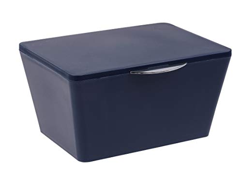 WENKO Aufbewahrungsbox mit Deckel Brasil, mattierter Aufbewahrungskorb für Badezimmer & Gäste-WC, dekorativer Badkorb aus bruchsicherem Kunststoff, BPA-frei, 19 x 10 x 15,5 cm, Dunkelblau von WENKO