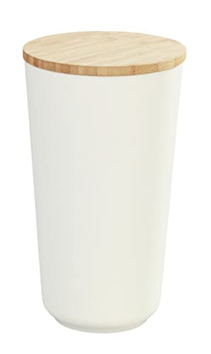 WENKO Aufbewahrungsdose Plaia 750 ml, cremefarbene Vorratsdose mit Deckel aus Bambus ausgestattet mit einem Silikonring, luftdichter Verschluss, spülmaschinengeeignete Dose, BPA-frei, Ø 10,5 x 18,5 cm von WENKO