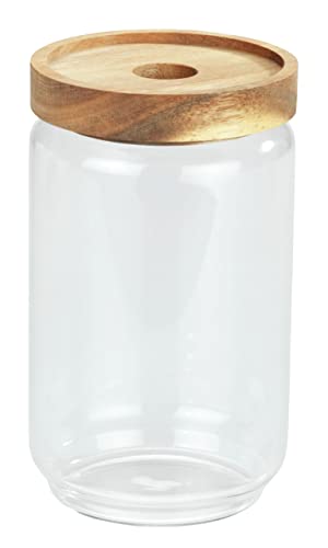WENKO Aufbewahrungsdose Vido, 700 ml, transparente Vorratsdose aus Glas versehen mit einem luftdicht verschließbaren Deckel aus Akazienholz, FSC zertifiziert, platzsparend stapelbar, 9 x 15,5 cm von WENKO
