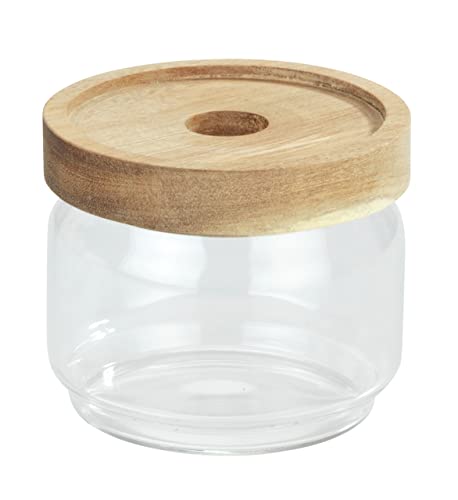 WENKO Aufbewahrungsdose Vido, 300 ml, transparente Vorratsdose aus Glas versehen mit einem luftdicht verschließbaren Deckel aus Akazienholz, FSC zertifiziert, platzsparend stapelbar, 9 x 7,5 cm von WENKO