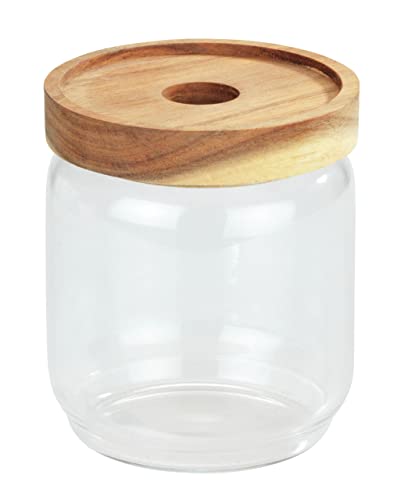 WENKO Aufbewahrungsdose Vido, 450 ml, transparente Vorratsdose aus Glas versehen mit einem luftdicht verschließbaren Deckel aus Akazienholz, FSC zertifiziert, platzsparend stapelbar, 9 x 10,5 cm von WENKO