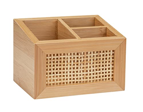 WENKO Badbox Allegre, dekorative Box mit 3 praktischen Fächern im trendigen Boho-Style aus hochwertigem Bambus und Rattan, zur Aufbewahrung von Bad- oder Schminkutensilien, 12 x 8,5 x 9 cm, Natur von WENKO