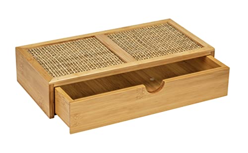 WENKO Badbox Allegre, dekorative Box mit Schublade im trendigen Boho-Style aus hochwertigem Bambus und Rattan-Geflecht, zur Aufbewahrung von Badutensilien oder Accessoires, 28 x 6 x 14 cm, Natur von WENKO