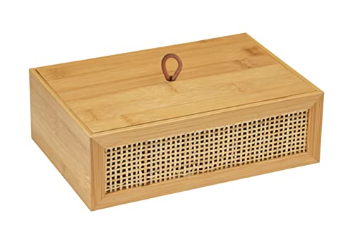 WENKO Badbox Allegre L, dekorative Box mit Deckel im trendigen Boho-Style aus hochwertigem Bambus und Rattan-Geflecht, zur Aufbewahrung von Badutensilien oder Accessoires, 22 x 7 x 15 cm, Natur von WENKO