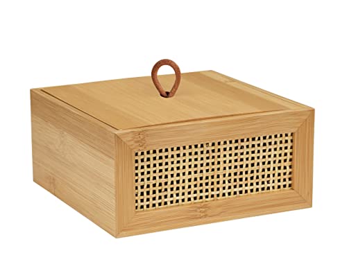 WENKO Badbox Allegre M, dekorative Box mit Deckel im trendigen Boho-Style aus hochwertigem Bambus und Rattan-Geflecht, zur Aufbewahrung von Badutensilien oder Accessoires, 15 x 7 x 15 cm, Natur von WENKO