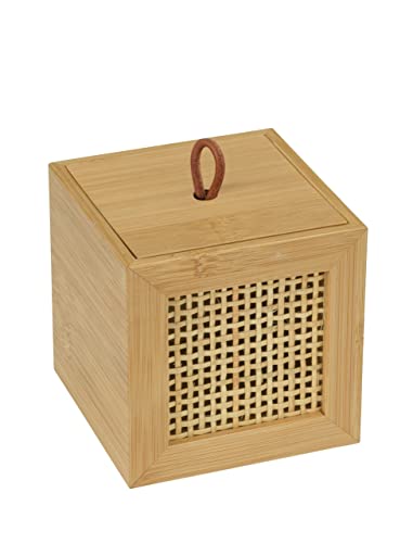 WENKO Badbox Allegre S, dekorative Box mit Deckel im trendigen Boho-Style aus hochwertigem Bambus und Rattan-Geflecht, zur Aufbewahrung von Badutensilien oder Accessoires, 9 x 9 x 9 cm, Natur von WENKO