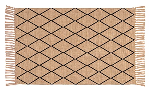 WENKO Badematte Calama, Bad-Teppich aus nachhaltigen Naturfasern (100 % Jute) mit Rauten-Muster und Fransen als Duschvorleger oder dekorativer Teppich, recycelbar, (B x T): 50 x 80 cm, Natur von WENKO