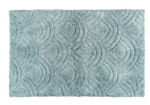 WENKO Badematte Mod. Mermaid rutschfester Badteppich aus 100 Prozent Baumwolle flauschig & waschbar in Blau für Badezimmer & Dusche mit Anti-Rutsch-Beschichtung 60 x 90 cm Material Textil Farbe Türkis von WENKO