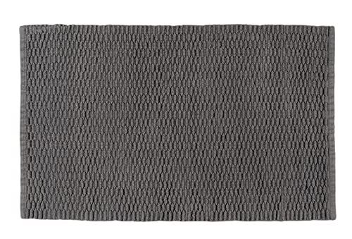 WENKO Badematte Mona, trendiger Badvorleger im Strickmuster aus 100% Baumwolle, Bad-Accessoire mit rutschhemmender Unterseite, Badteppich 50 x 80 cm, flexibel einsetzbar, waschbar, Dunkelgrau von WENKO