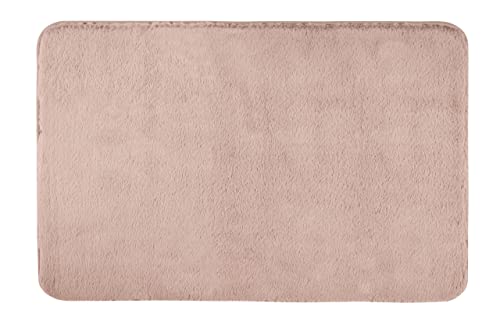 WENKO Badematte Saravan, Bad-Teppich in weicher Qualität aus Mikrofaser (100 % Polyester) mit 20 mm Florhöhe und rutschhemmender Rückseite, schnelltrocknend und fusselfrei, 50 x 80 cm, Rosa von WENKO