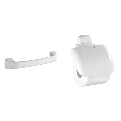 WENKO Badewannengriff Pure, Kunststoff (ABS), 28.5 x 5 x 6.5 cm, Weiß & Toilettenpapierhalter Pure mit Deckel - Papierrollenhalter, Kunststoff (ABS), 16 x 5 x 16 cm, Weiß von WENKO