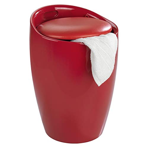 WENKO Badhocker Candy Rot, schöne Sitzgelegenheit, Hocker mit Stauraum für das Badezimmer und Wohnzimmer, integrierter Wäschesammler, ABS-Kunststoff, BPA-frei, Fassungsvermögen 20 L, Ø 36 x 50,5 cm von WENKO